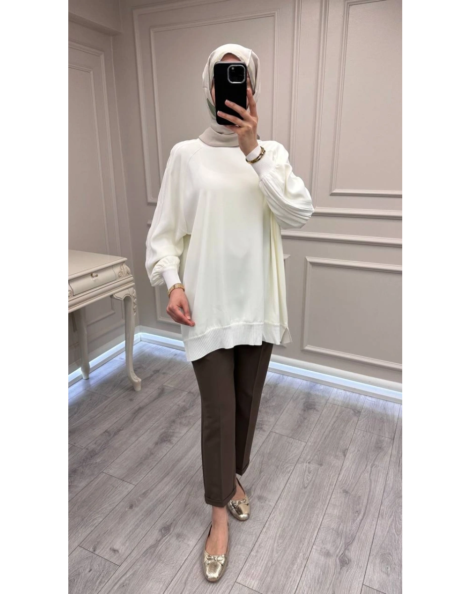 Ghisa 3630T4321 Ekru Kolları Merserize Detaylı Tunik