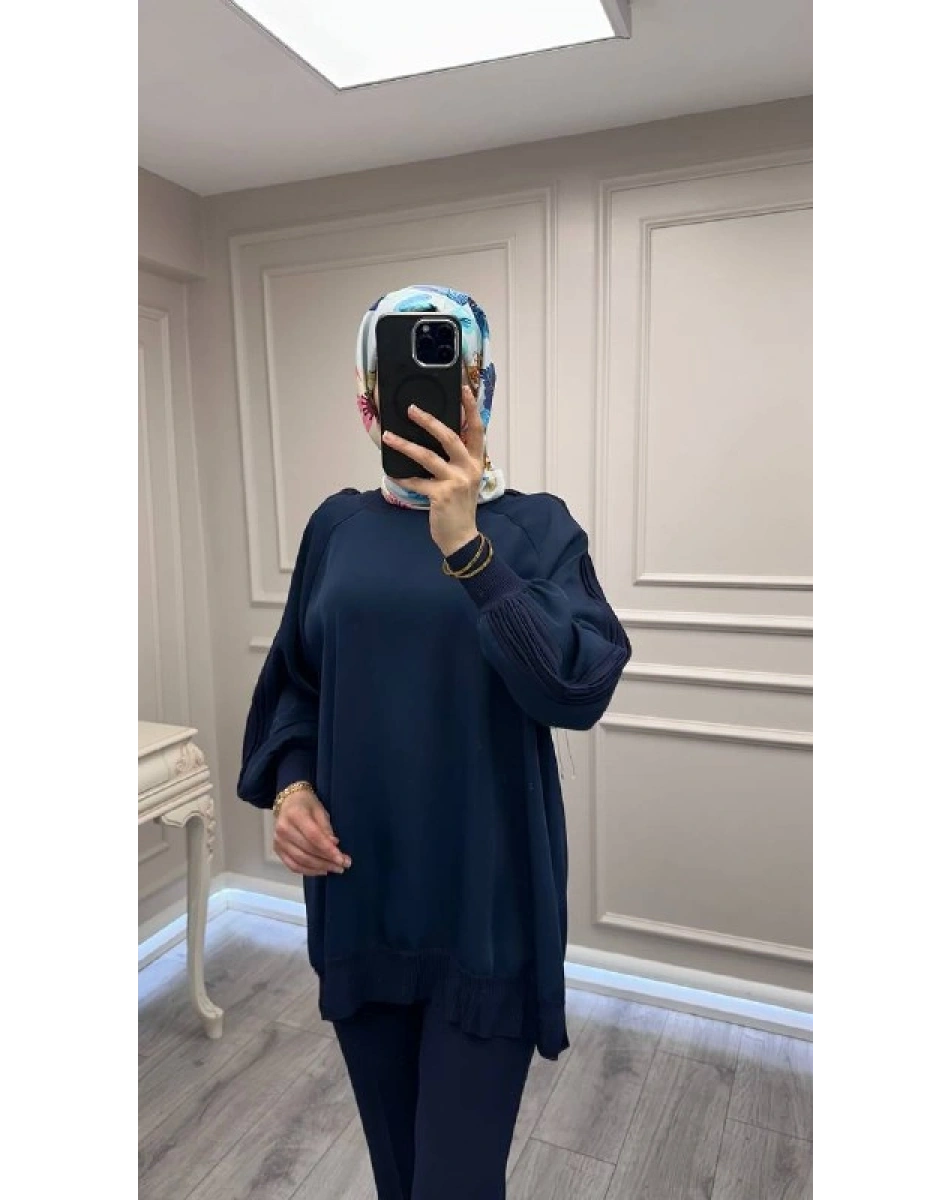 Ghisa 3630T4321 Lacivert Kolları Merserize Detaylı Tunik