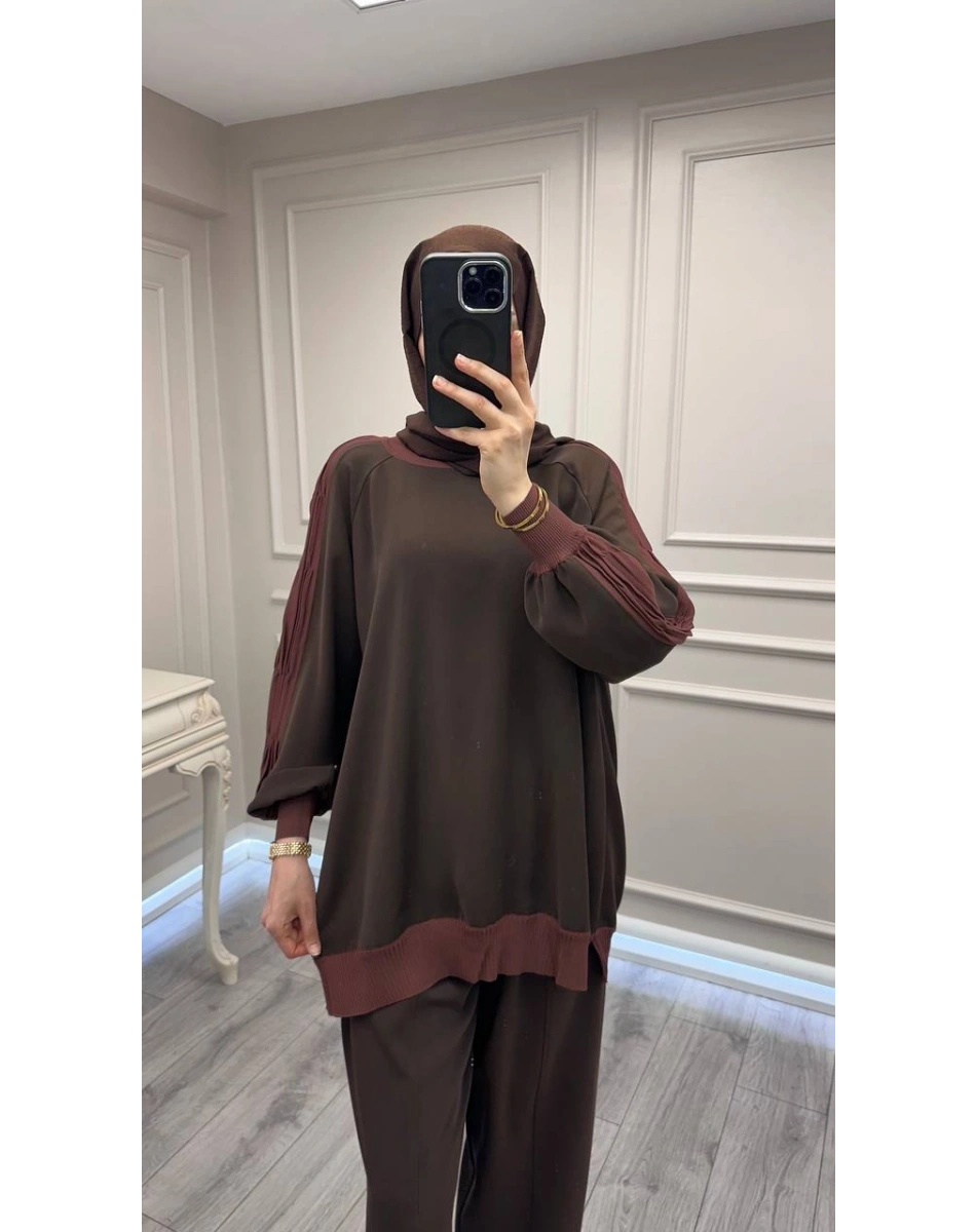 Ghisa 3630T4321 Kahve Kolları Merserize Detaylı Tunik