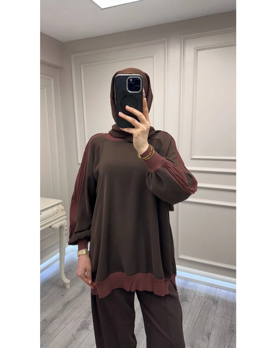 Ghisa 3630T4321 Kahve Kolları Merserize Detaylı Tunik