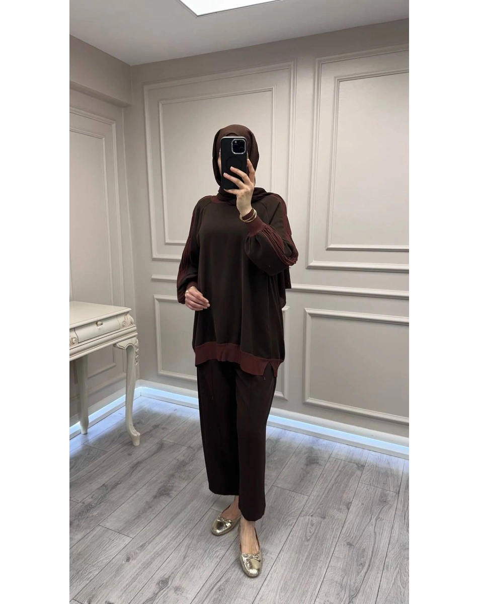Ghisa 3630T4321 Kahve Kolları Merserize Detaylı Tunik