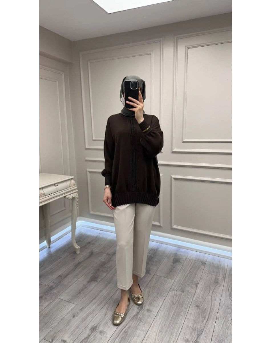 Ghisa 3630T4422 Kahve Etek Ucu Ve Önü Merserize Detaylı Tunik