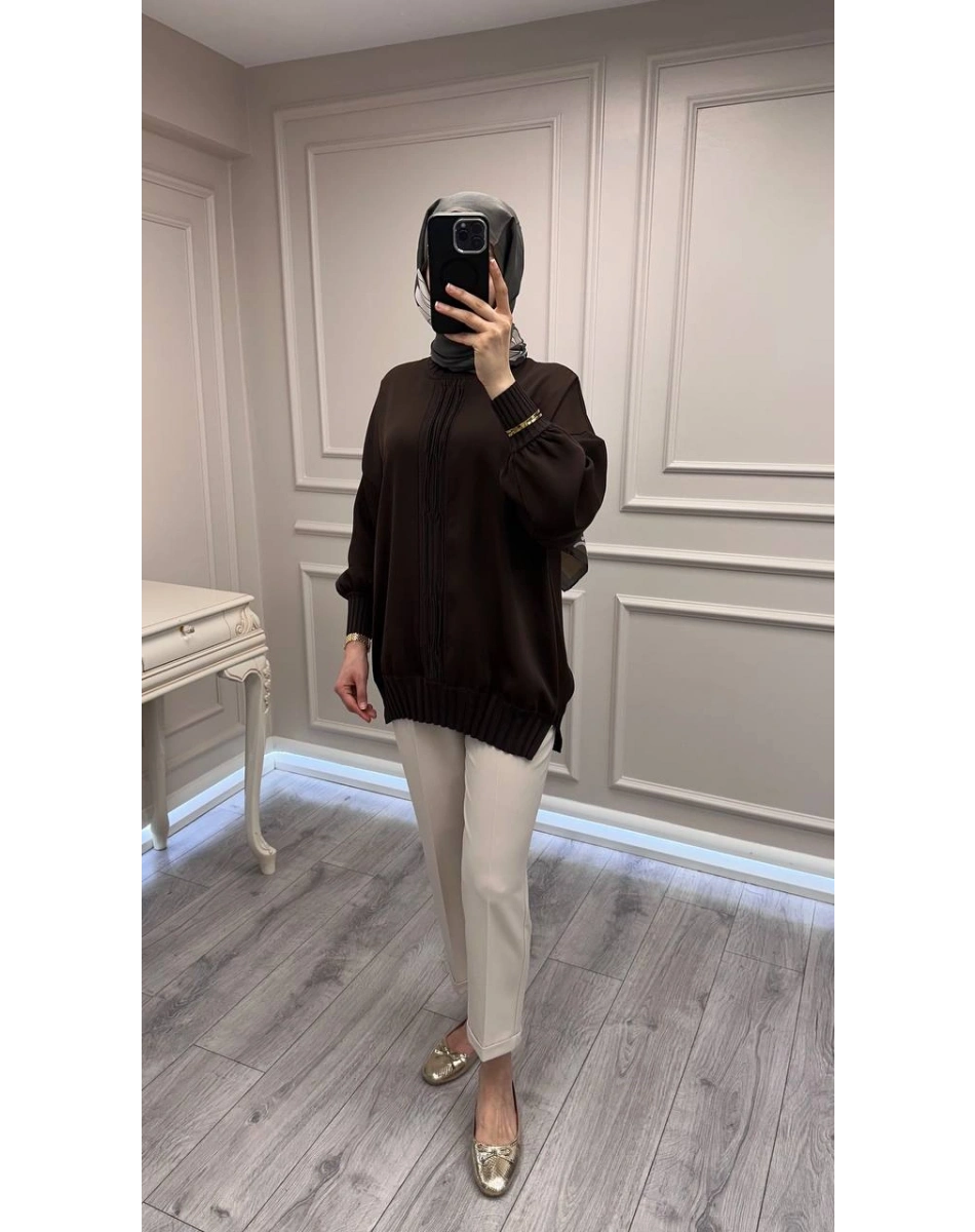 Ghisa 3630T4422 Kahve Etek Ucu Ve Önü Merserize Detaylı Tunik