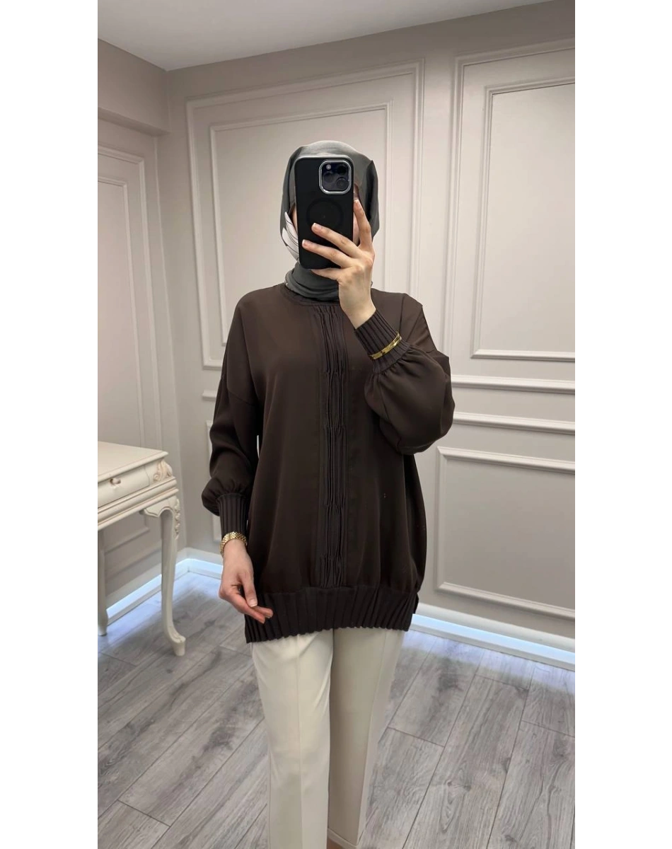 Ghisa 3630T4422 Kahve Etek Ucu Ve Önü Merserize Detaylı Tunik