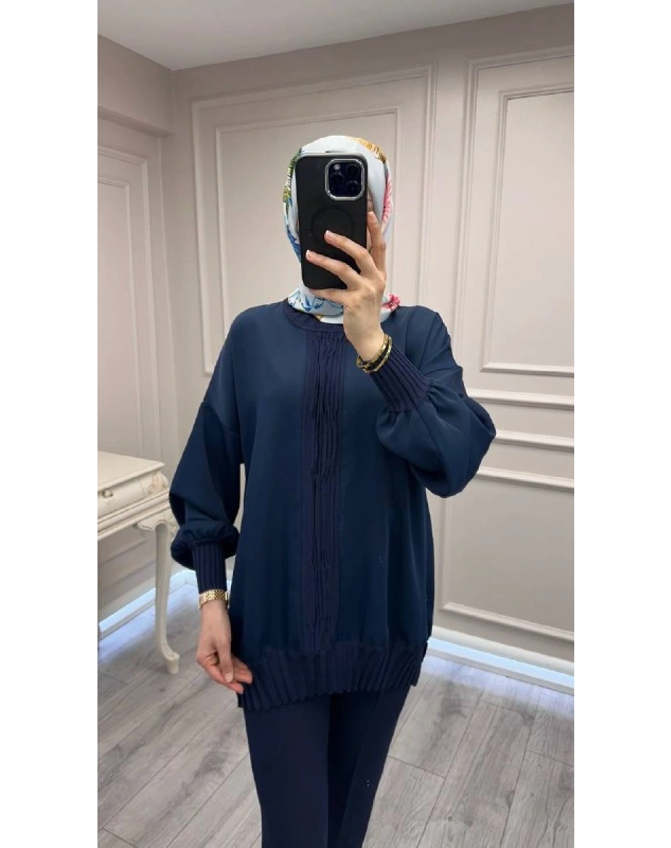Ghisa 3630T4422 Lacivert Etek Ucu Ve Önü Merserize Detaylı Tunik
