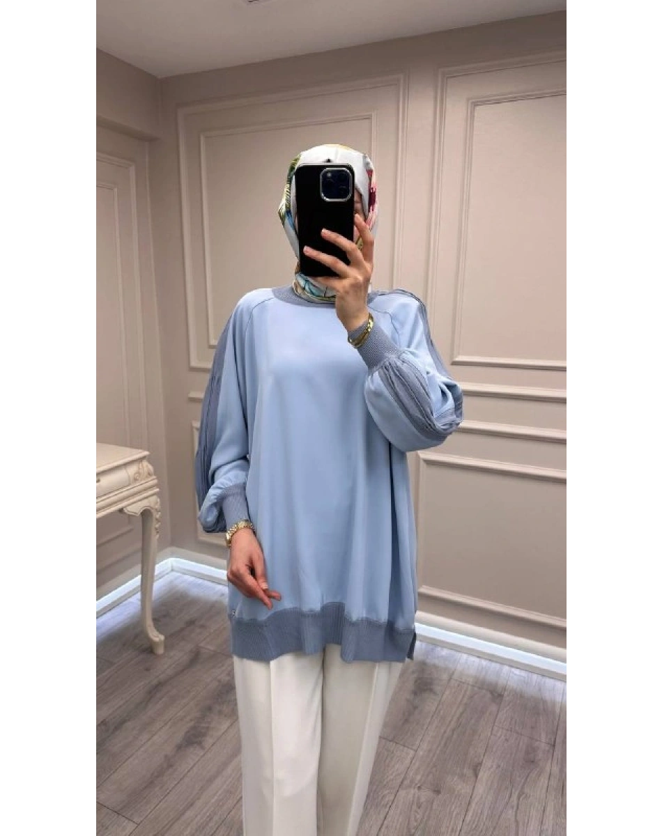 Ghisa 3630T4321 Mavi Kolları Merserize Detaylı Tunik