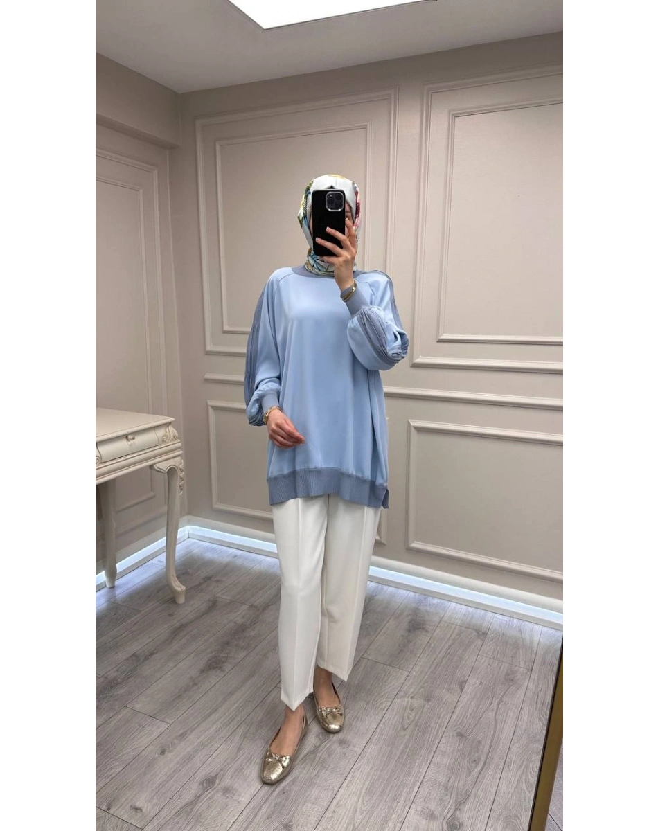 Ghisa 3630T4321 Mavi Kolları Merserize Detaylı Tunik
