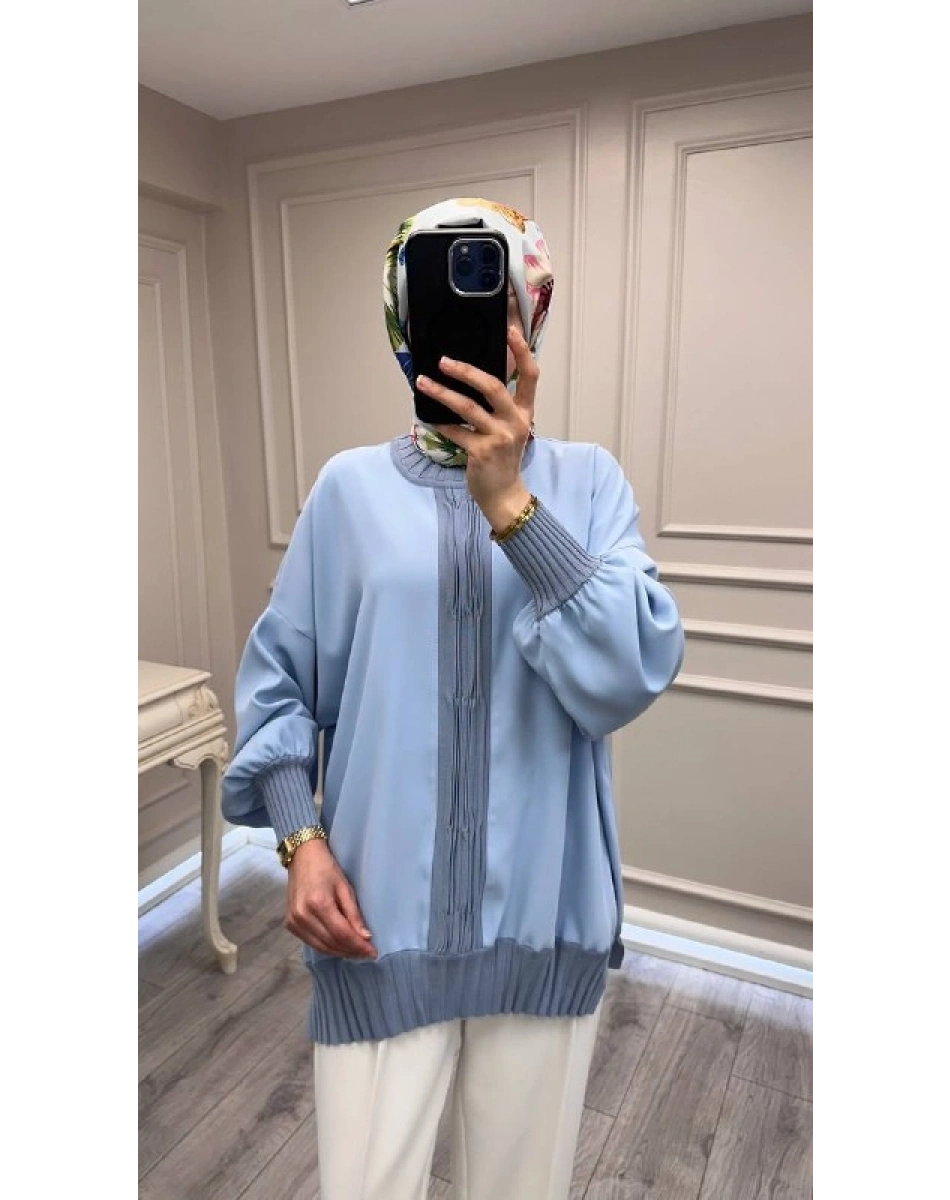 Ghisa 3630T4422 Mavi Etek Ucu Ve Önü Merserize Detaylı Tunik