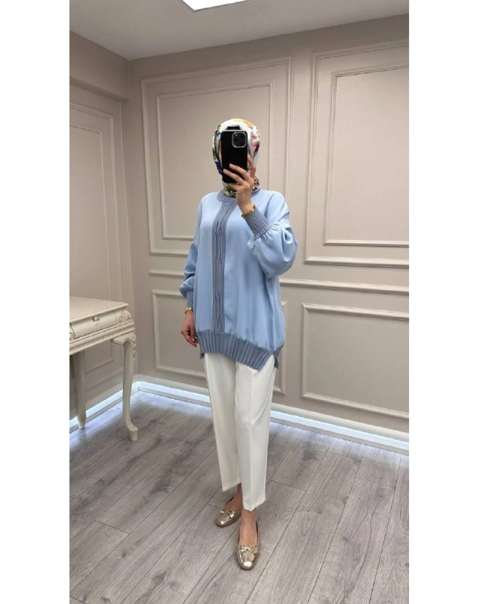 Ghisa 3630T4422 Mavi Etek Ucu Ve Önü Merserize Detaylı Tunik