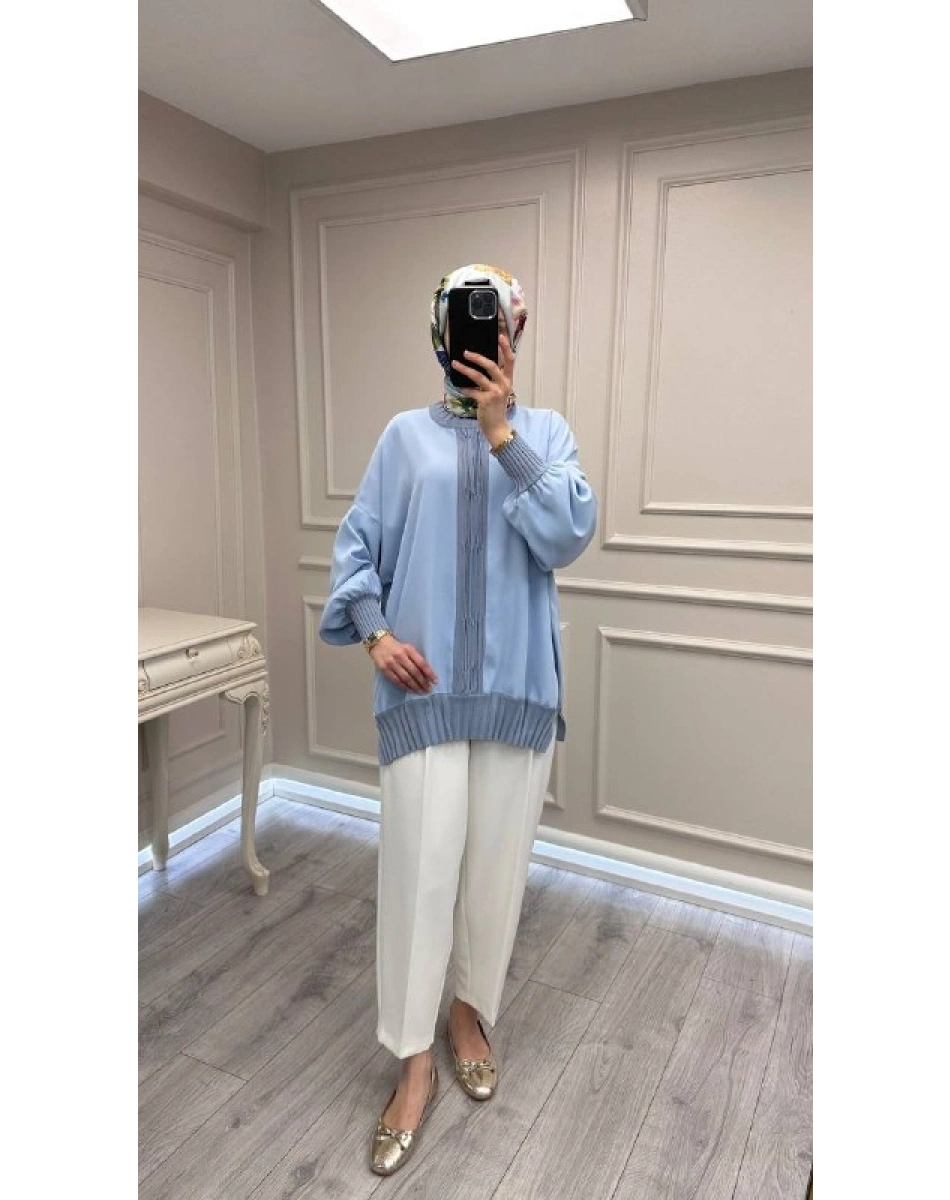 Ghisa 3630T4422 Mavi Etek Ucu Ve Önü Merserize Detaylı Tunik