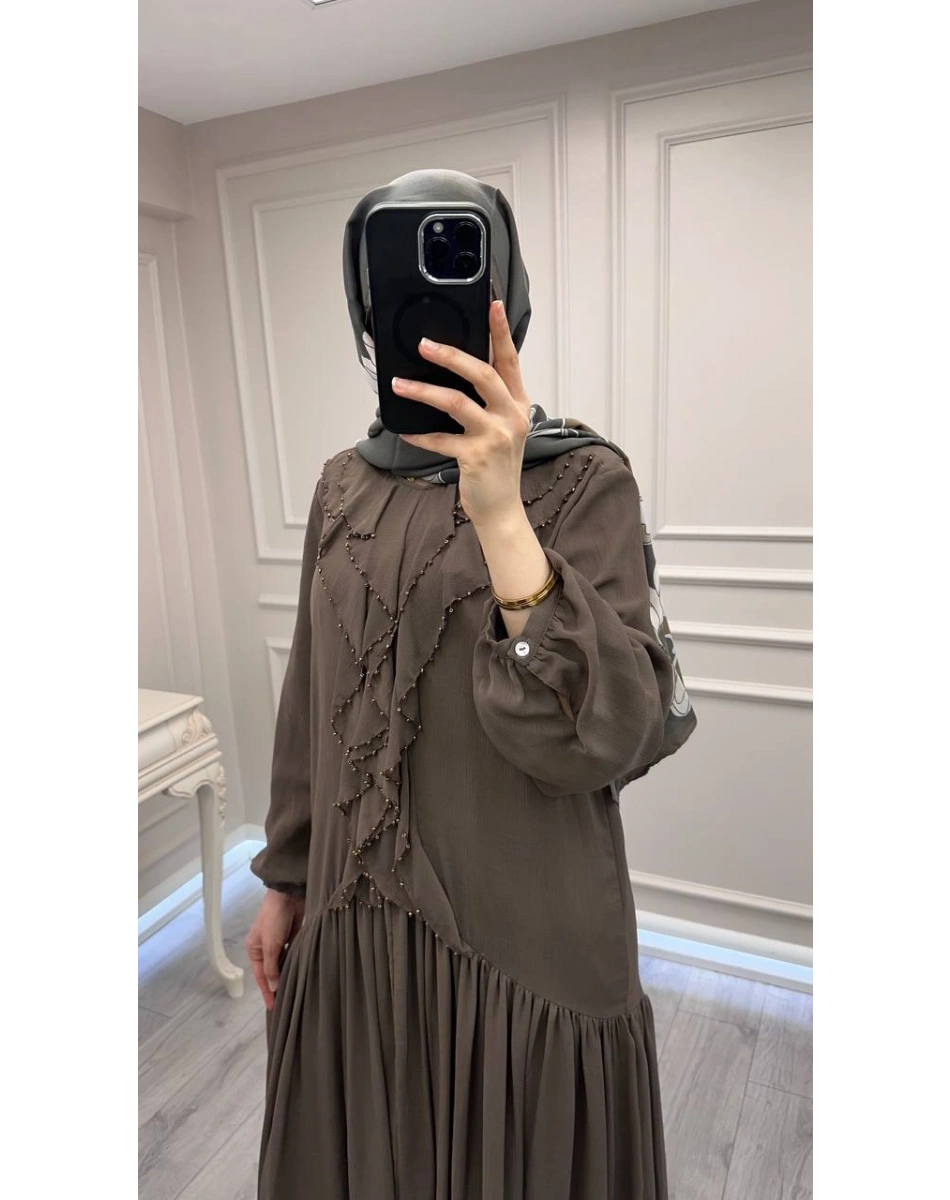 Venöve 26SSELB0016 Kahverengi Remi Elbise