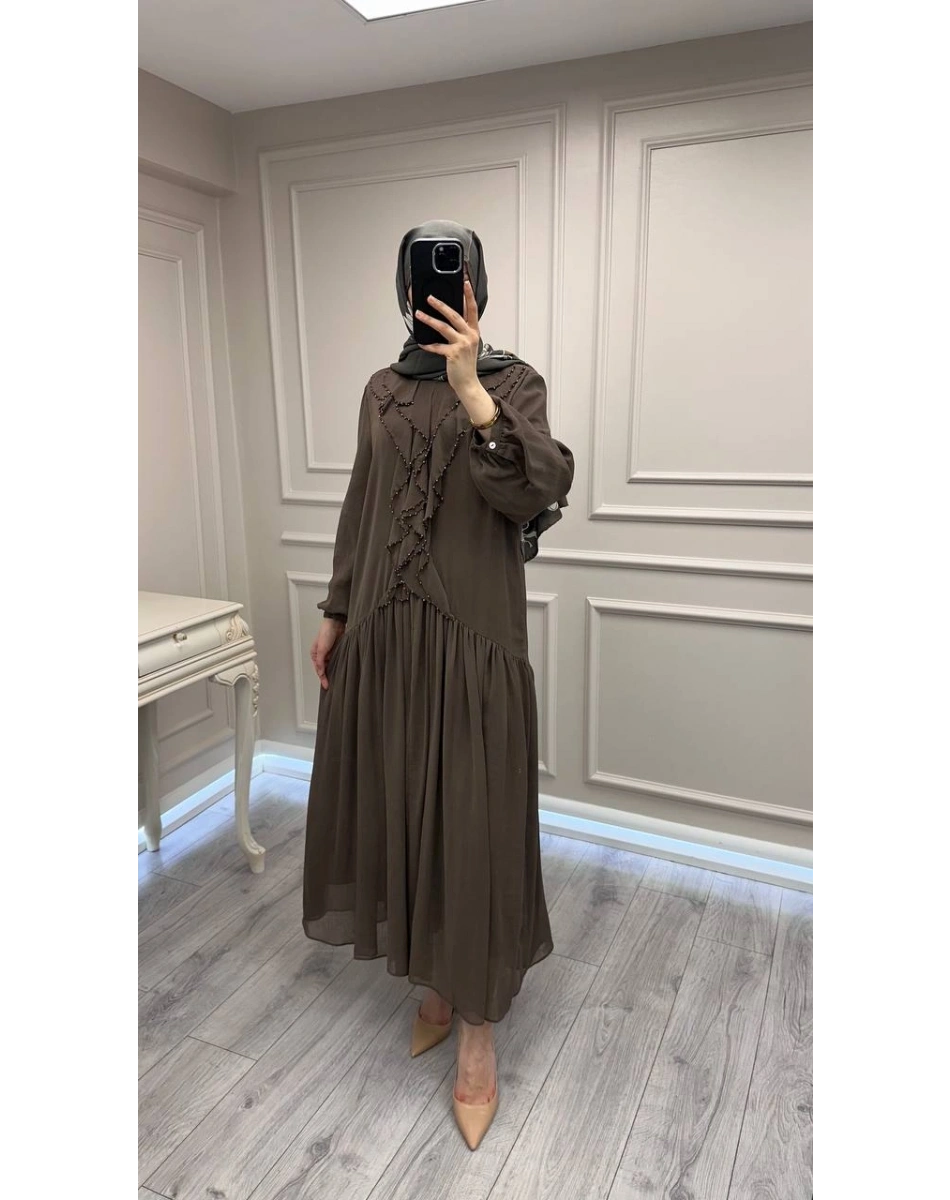 Venöve 26SSELB0016 Kahverengi Remi Elbise