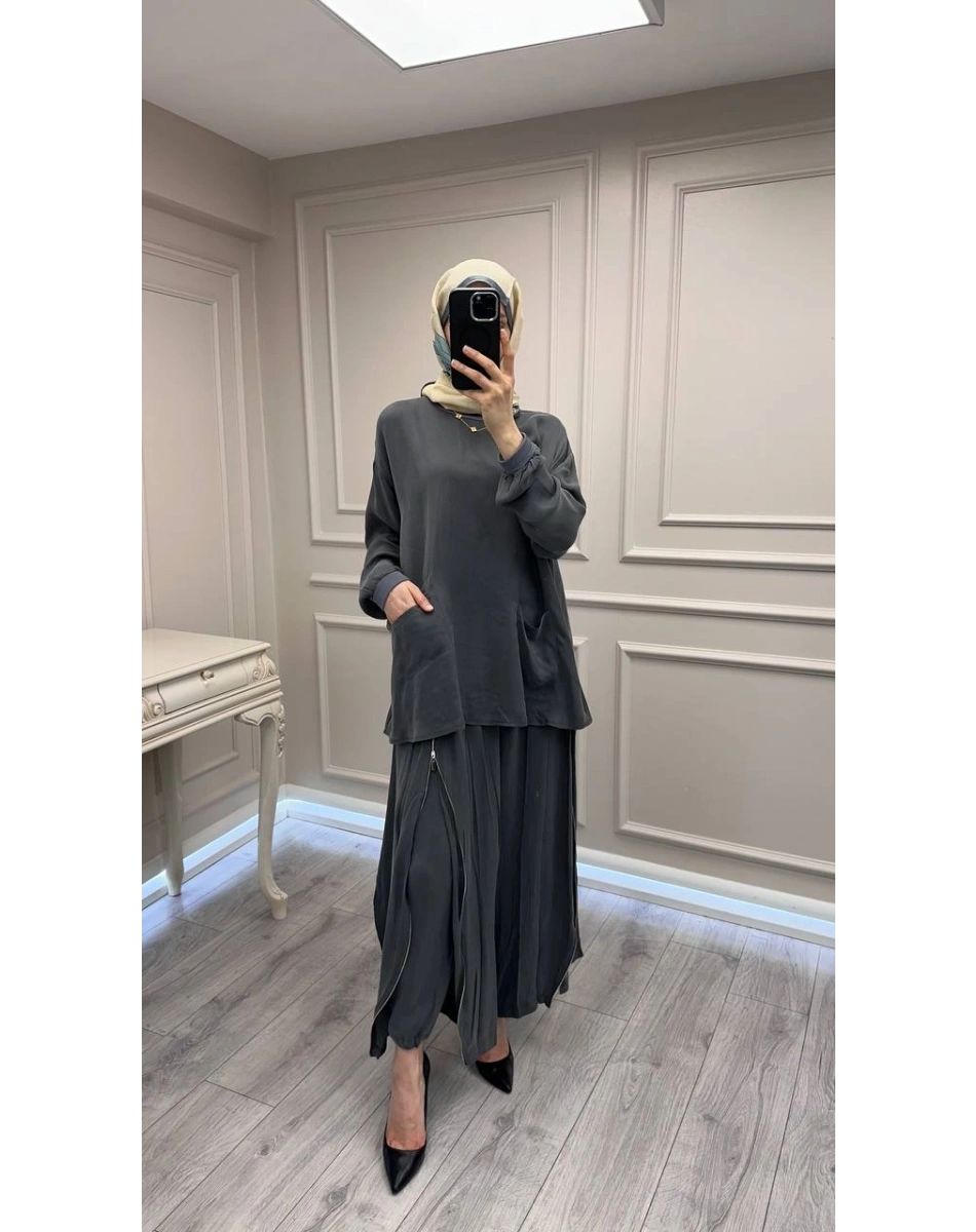 Misswhence 39004 Gri Pantolonu Detaylı Takım