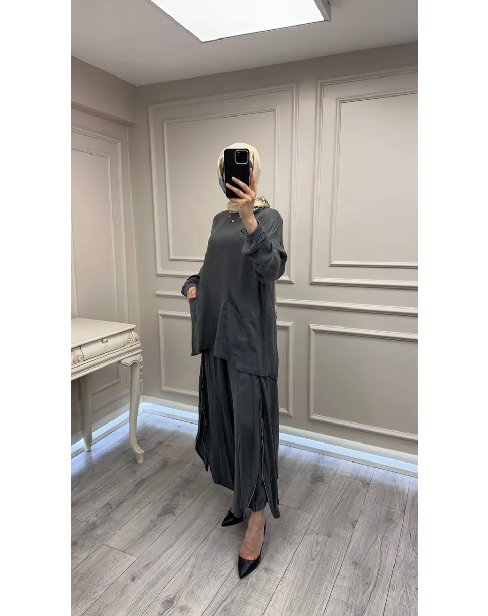 Misswhence 39004 Gri Pantolonu Detaylı Takım