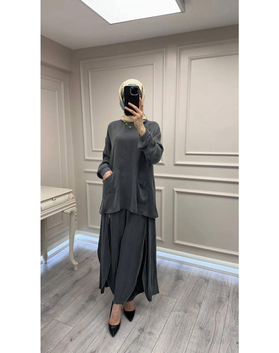 Misswhence 39004 Gri Pantolonu Detaylı Takım