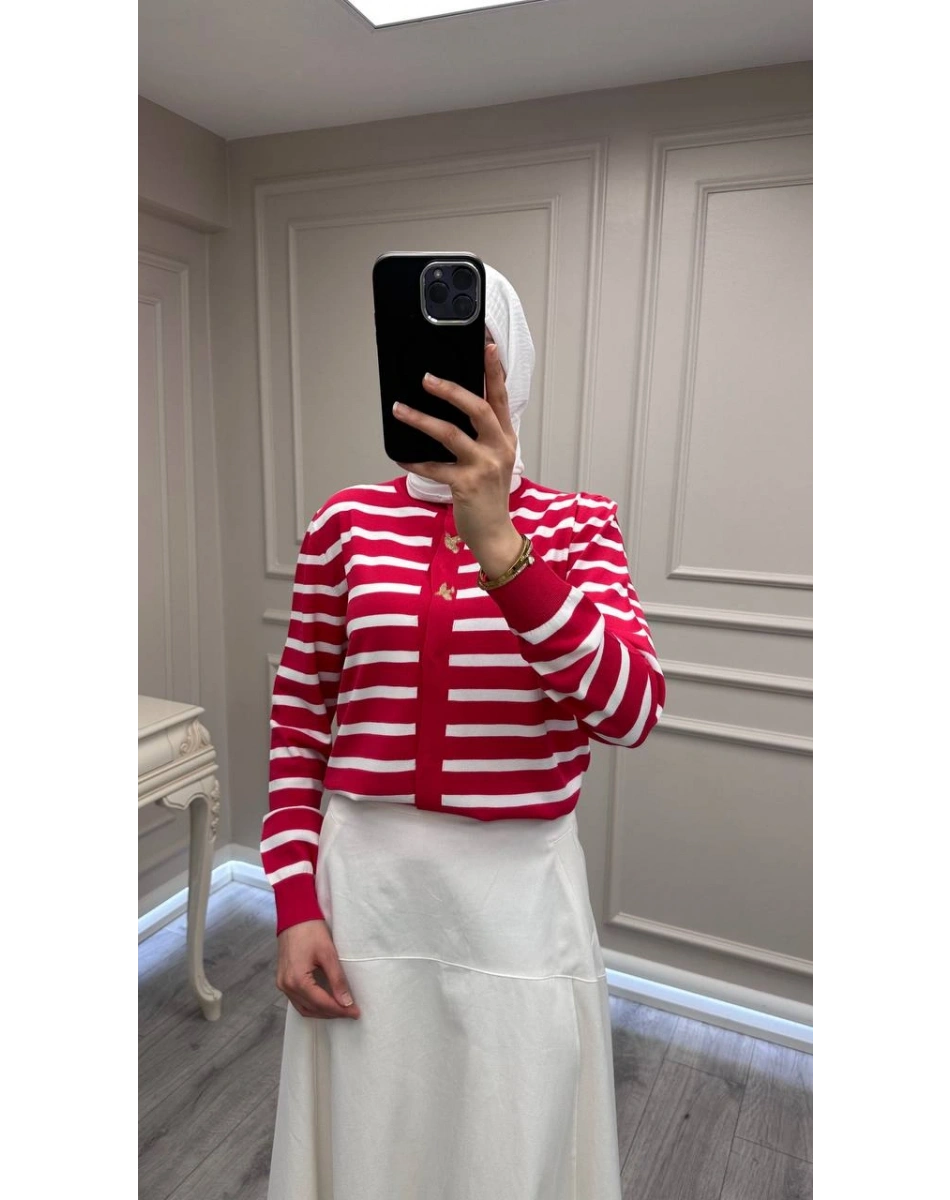 Ghisa 3620H3313 Kırmızı Ekru Hırka