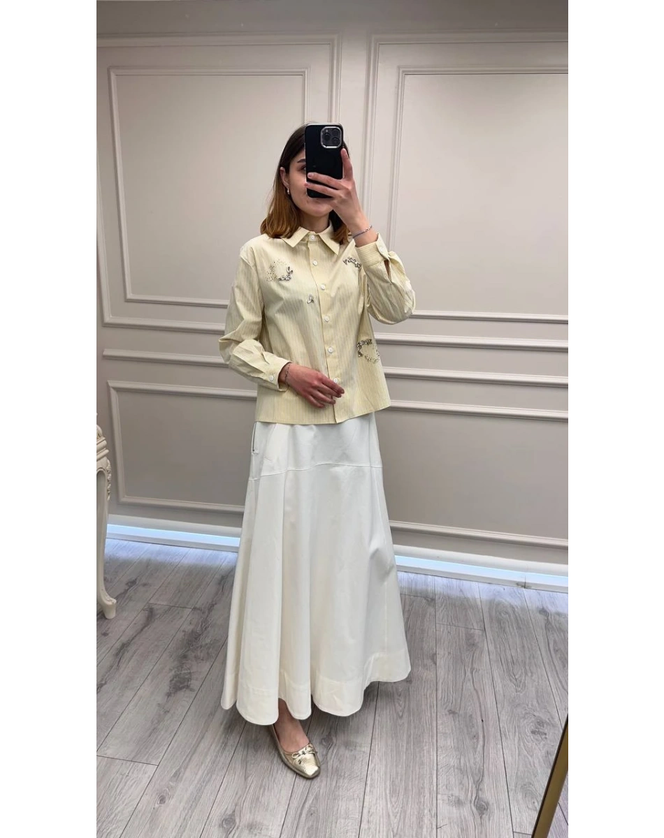 Wennora 1037 Sarı Taş İşlemeli Gömlek