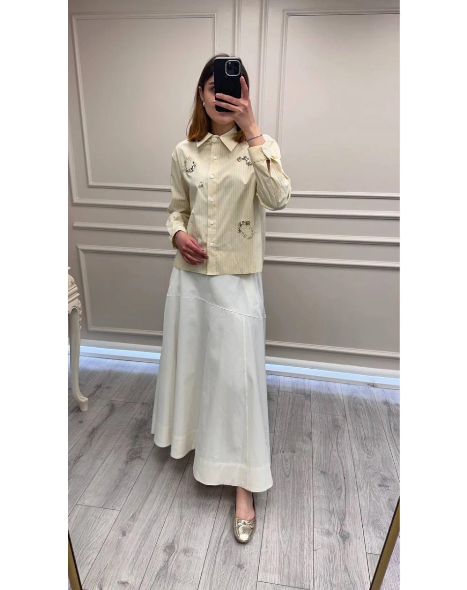 Wennora 1037 Sarı Taş İşlemeli Gömlek