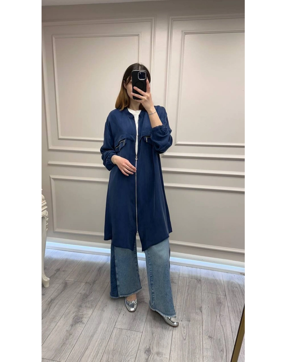 Misswhence 39310 İndigo Önü Fermuarlı Gömlek