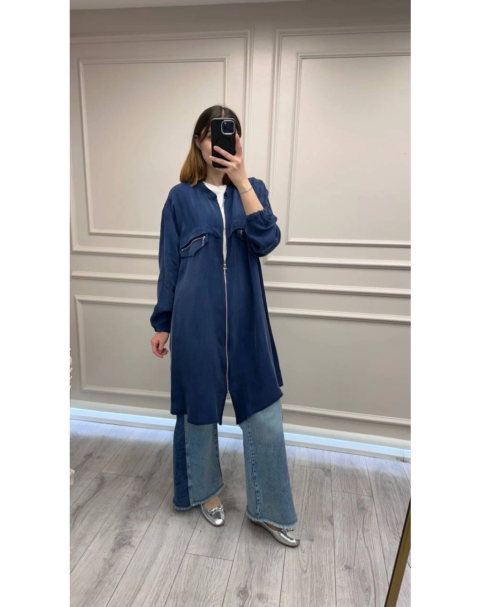 Misswhence 39310 İndigo Önü Fermuarlı Gömlek