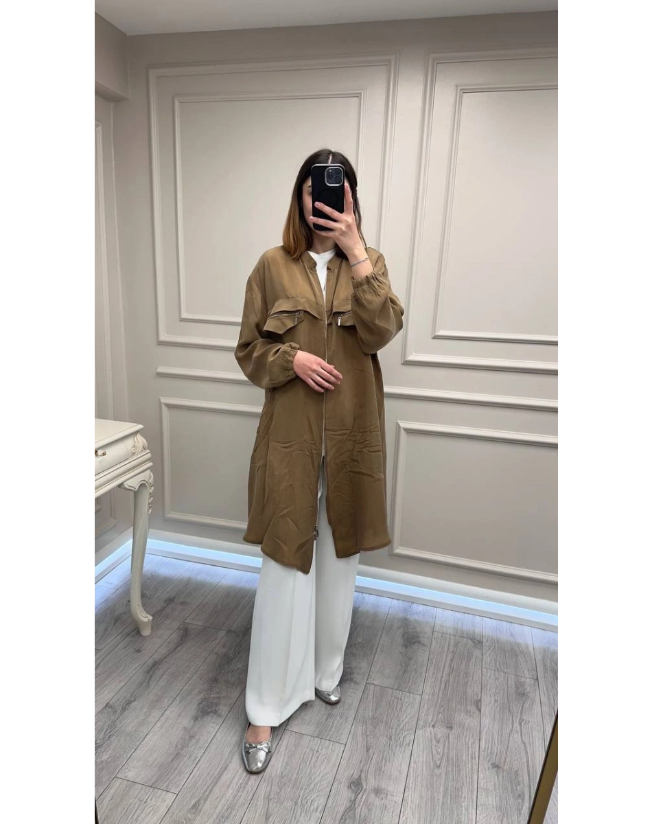 Misswhence 39310 Camel Önü Fermuarlı Gömlek