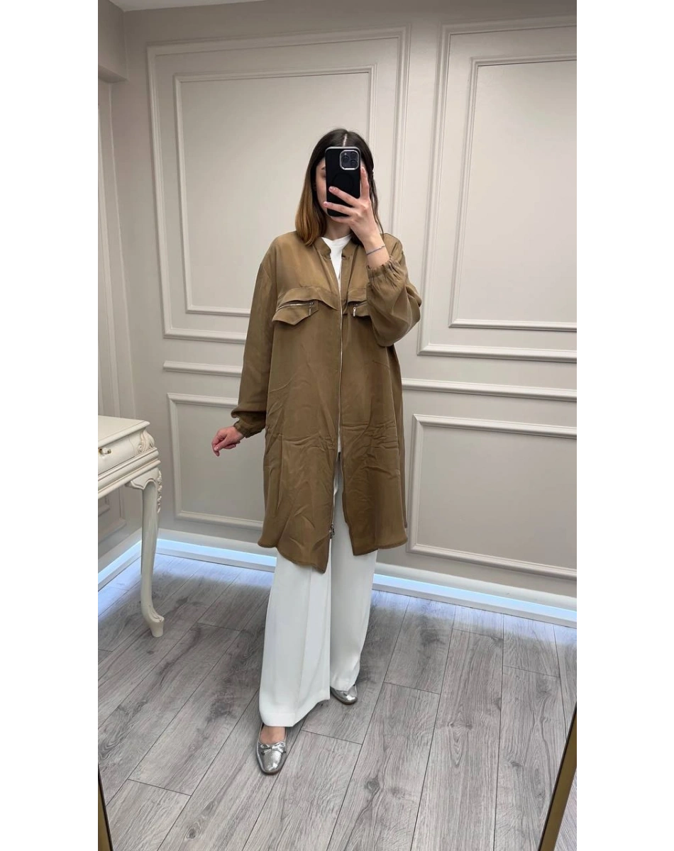 Misswhence 39310 Camel Önü Fermuarlı Gömlek