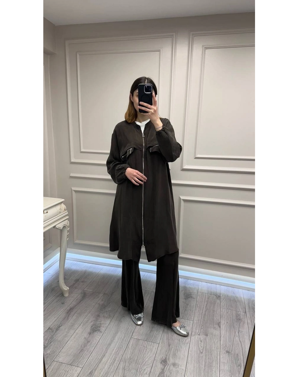 Misswhence 39310 Kahve Önü Fermuarlı Gömlek