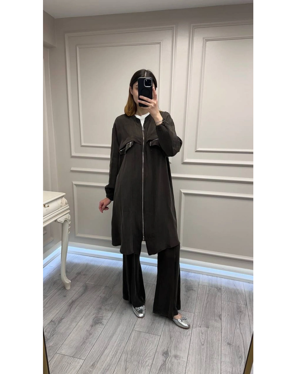 Misswhence 39310 Kahve Önü Fermuarlı Gömlek