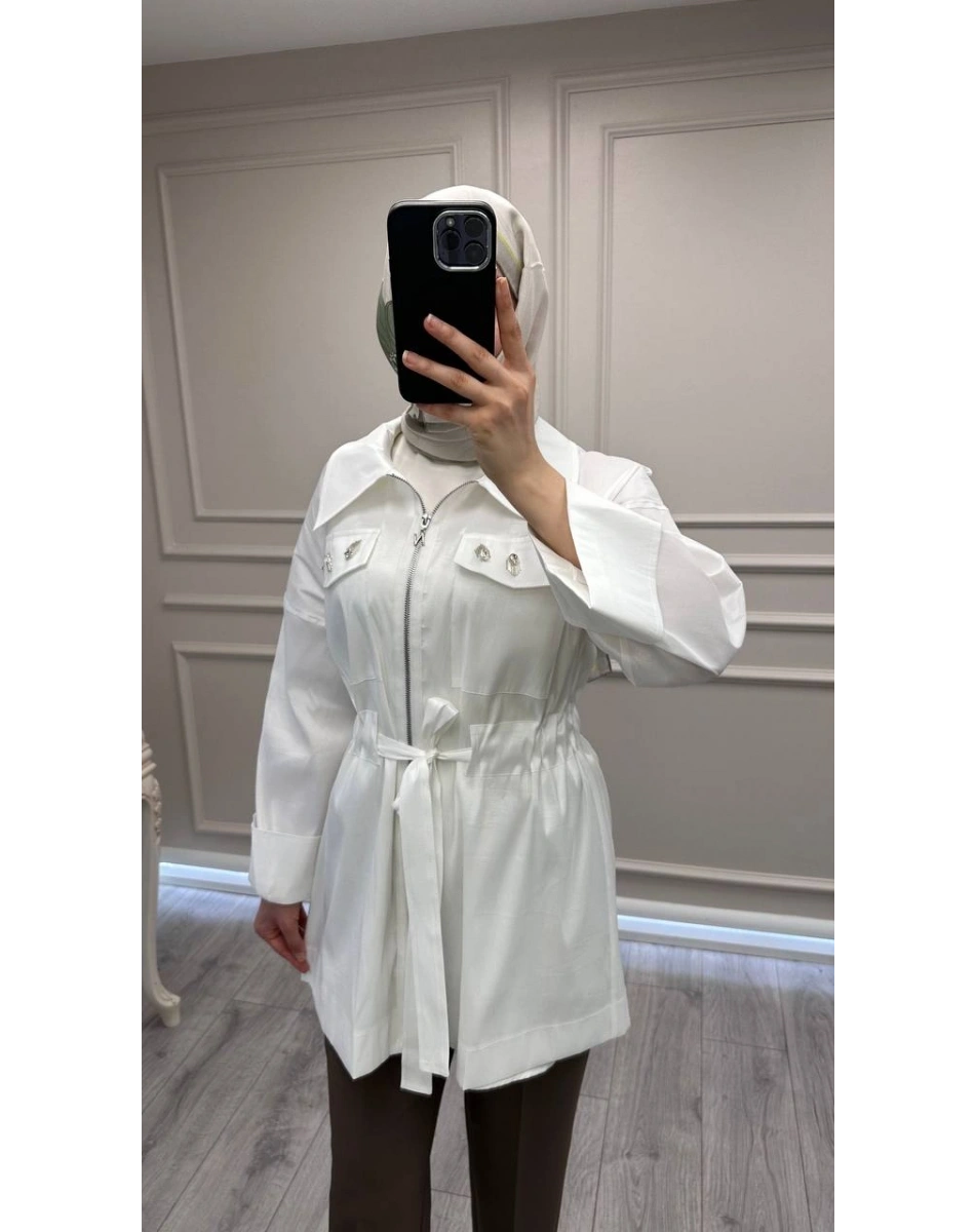 Nuss Triko 26Y6040 Ekru Taş Detaylı Kap