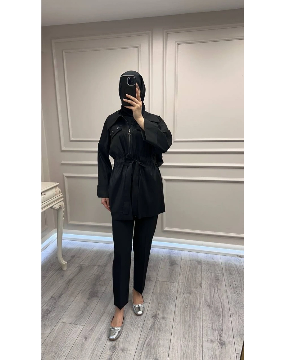 Nuss Triko 26Y6040 Siyah Taş Detaylı Kap