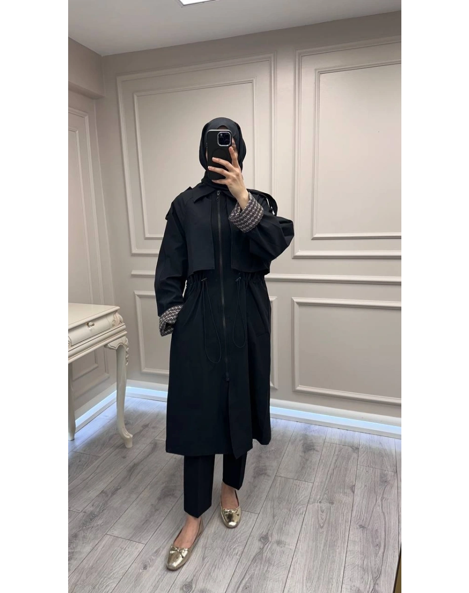 Nuss Triko 26Y6046 Siyah Bilek Detaylı Kap