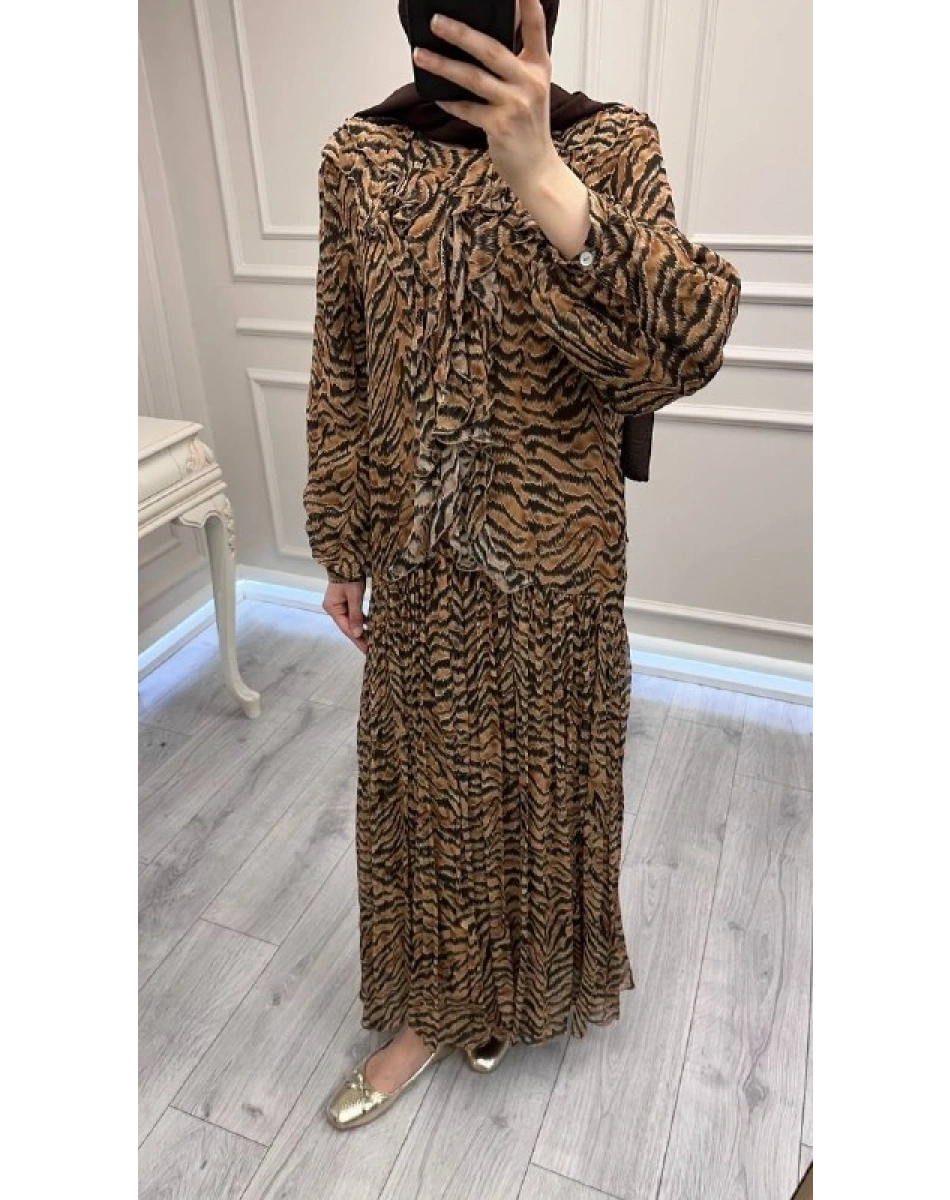 Venöve 26SSELB0016 Zebra Kahve Remi Elbise