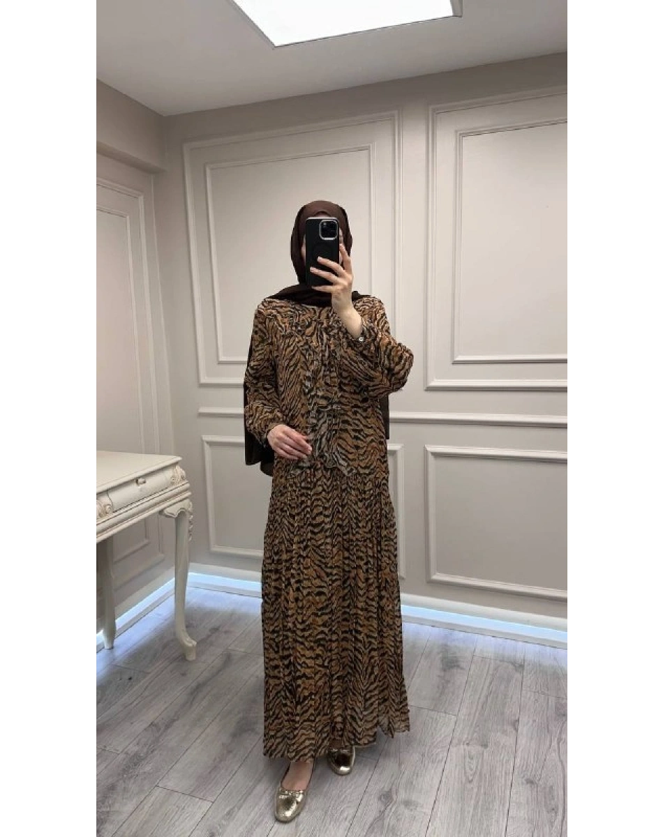 Venöve 26SSELB0016 Zebra Kahve Remi Elbise