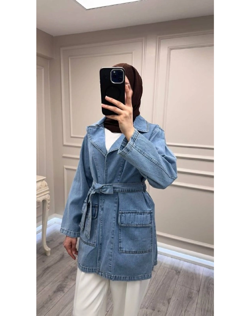 Magazin 7507 Açık Mavi Ara Boy Trenç