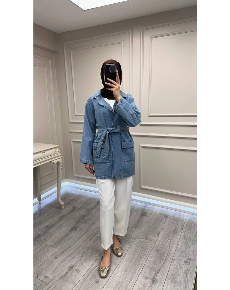 Magazin 7507 Açık Mavi Ara Boy Trenç