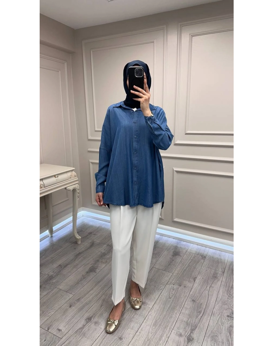 Magazin 7351 Açık Mavi Tensel Gömlek