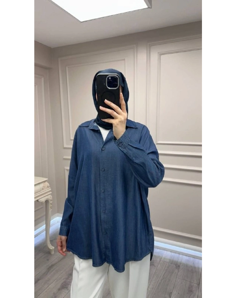Magazin 7351 Koyu Mavi Tensel Gömlek