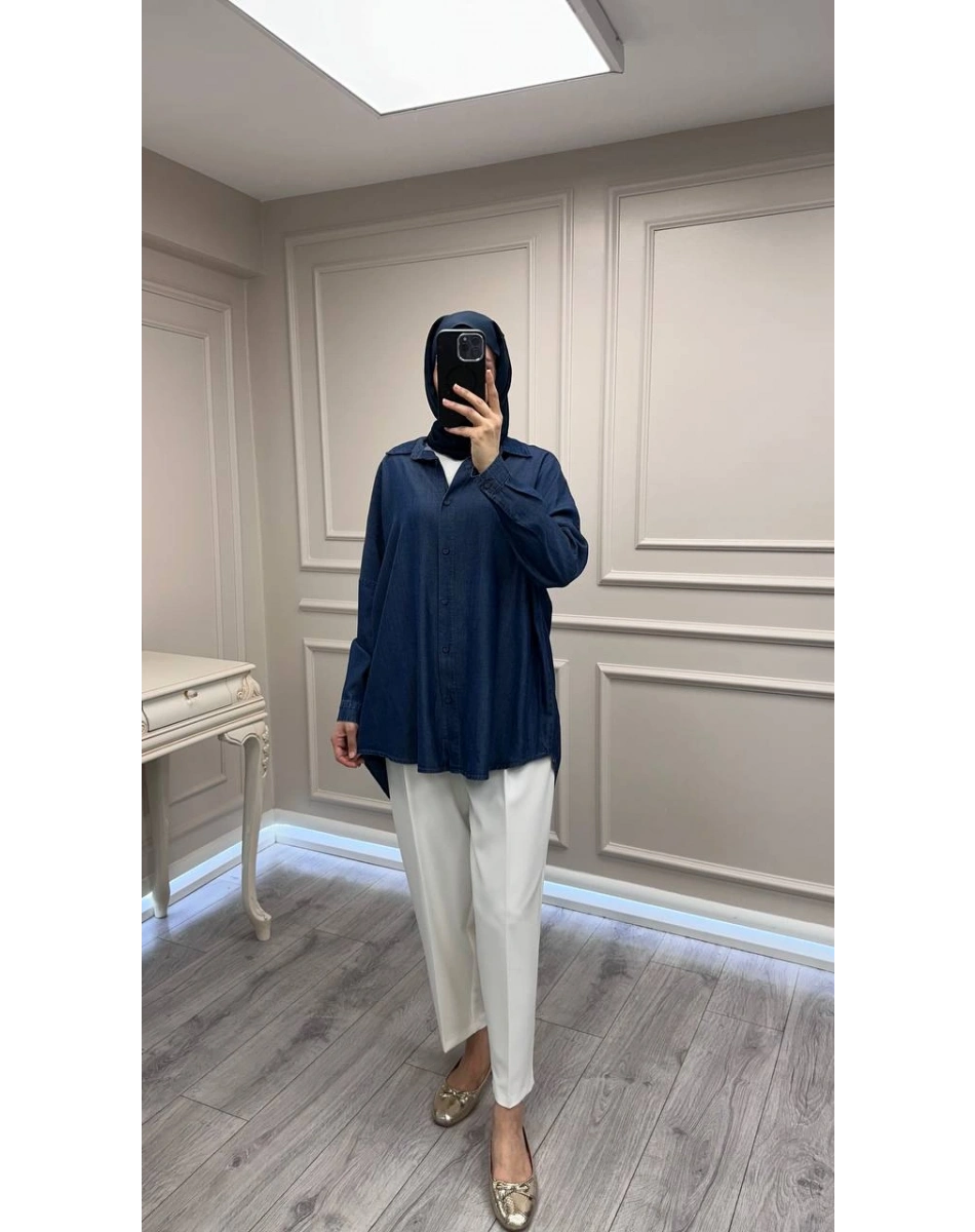 Magazin 7351 Koyu Mavi Tensel Gömlek