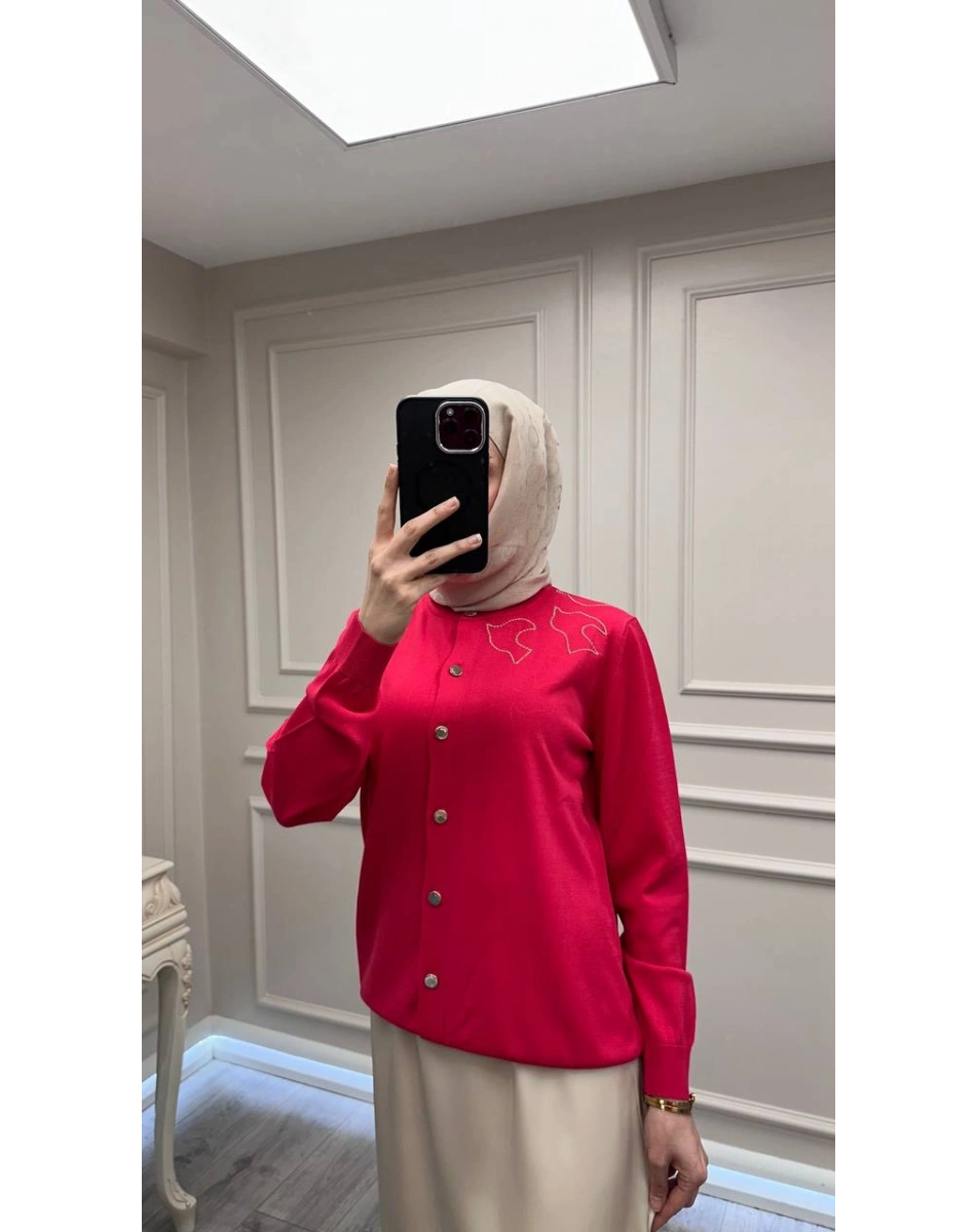 Ghisa 3620H3290 Kırmızı İşleme Detaylı Hırka