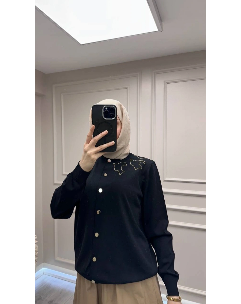 Ghisa 3620H3290 Siyah İşleme Detaylı Hırka