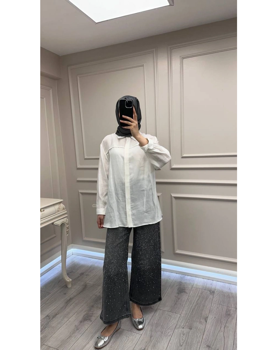 Ghisa 3611P8181 Siyah Taş Detaylı Kot Pantolon