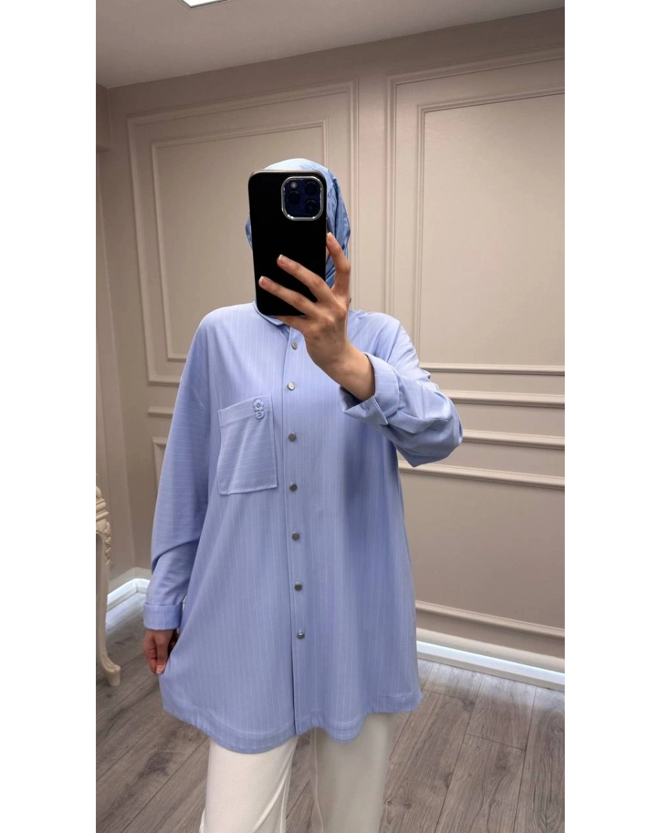 Ghisa 3610T4299 Mavi Çizgi ve Cep Detaylı Tunik