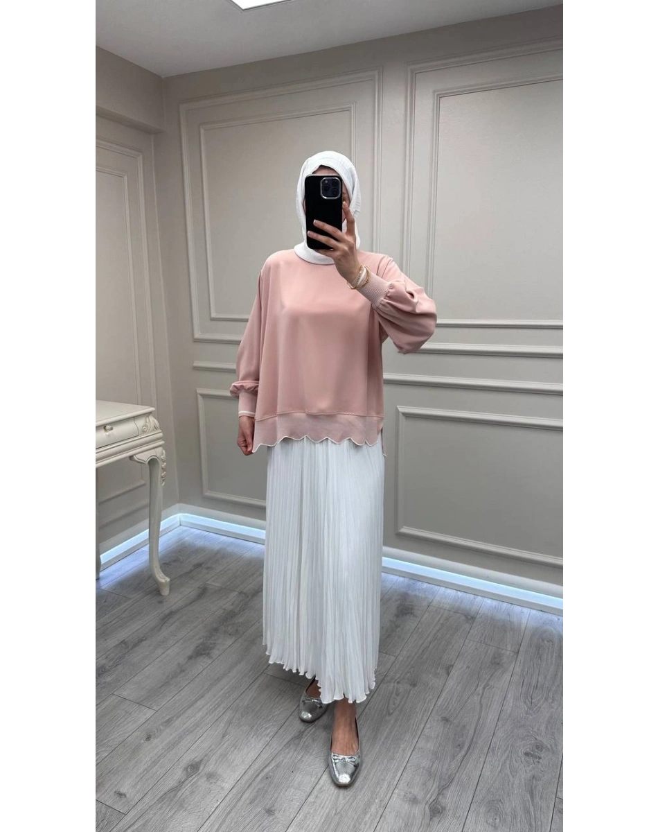 Ghisa 3630T4304 Pudra Ribana Detaylı Tunik