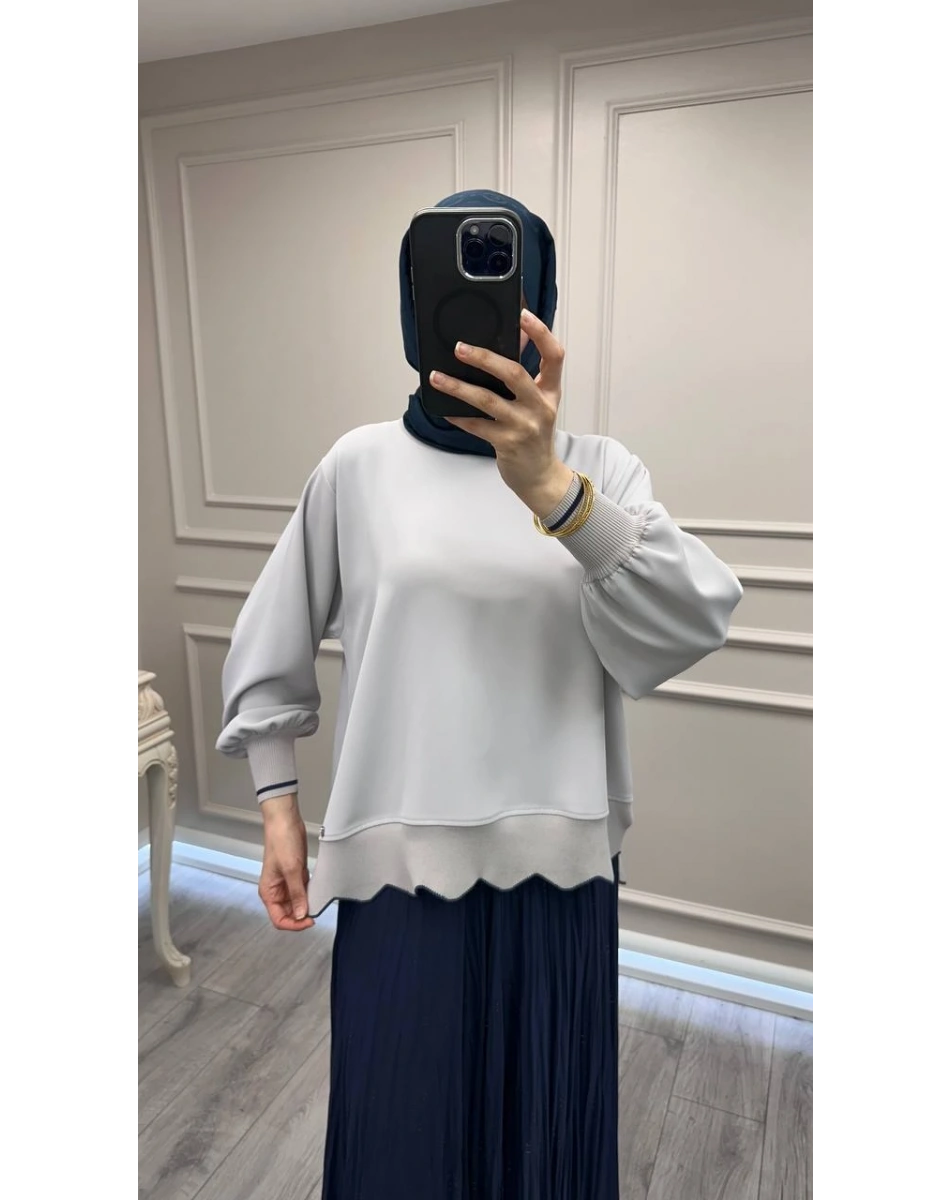 Ghisa 3630T4304 Gri Ribana Detaylı Tunik