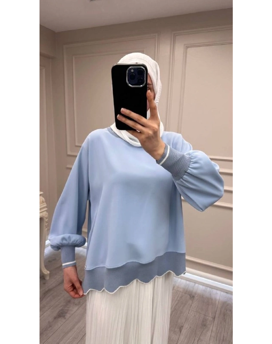 Ghisa 3630T4304 Mavi Ribana Detaylı Tunik