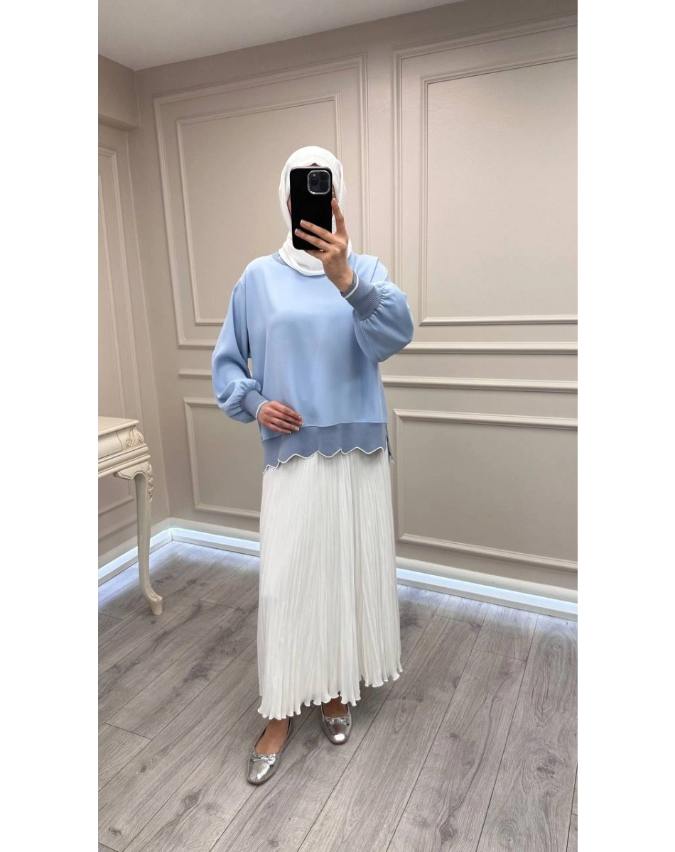 Ghisa 3630T4304 Mavi Ribana Detaylı Tunik