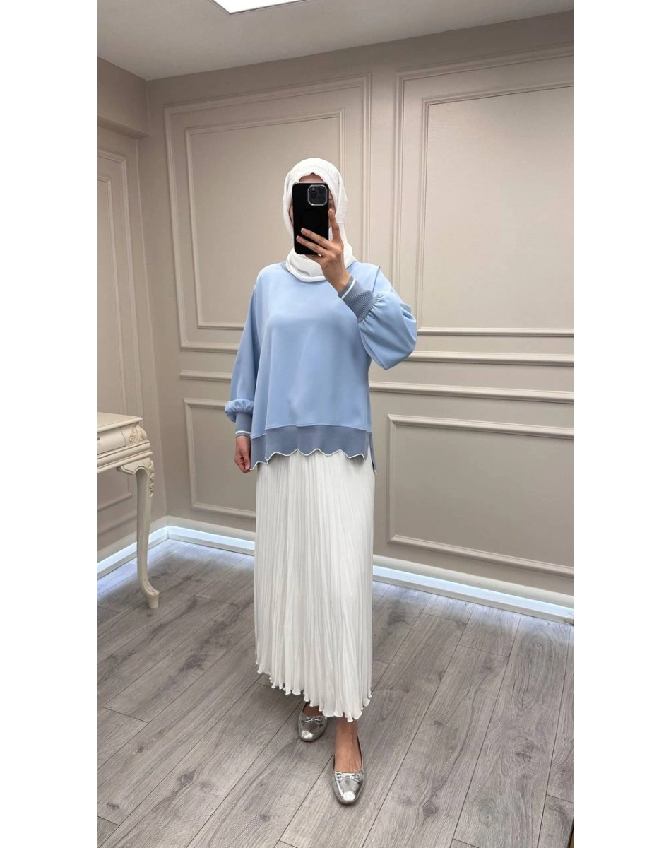 Ghisa 3630T4304 Mavi Ribana Detaylı Tunik