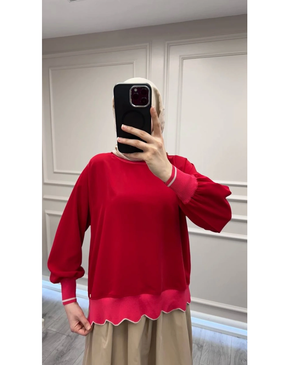 Ghisa 3630T4304 Kırmızı Ribana Detaylı Tunik