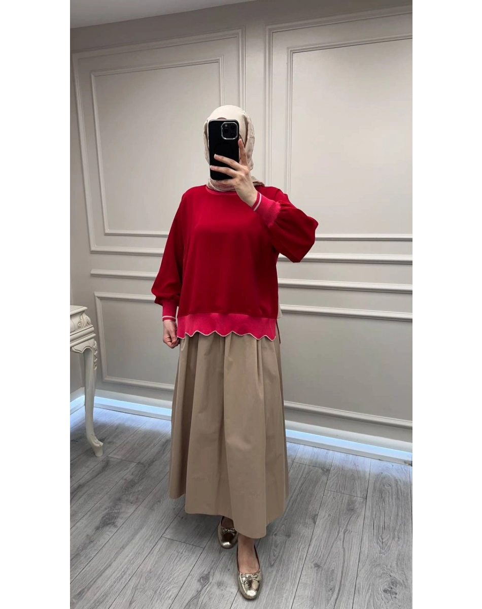 Ghisa 3630T4304 Kırmızı Ribana Detaylı Tunik