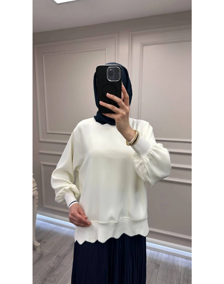 Ghisa 3630T4304 Ekru Ribana Detaylı Tunik